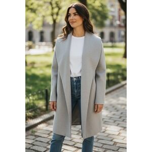 Joie Duster Coat Women Grey Open Front Shawl Collar Knit Long Cardigan XL